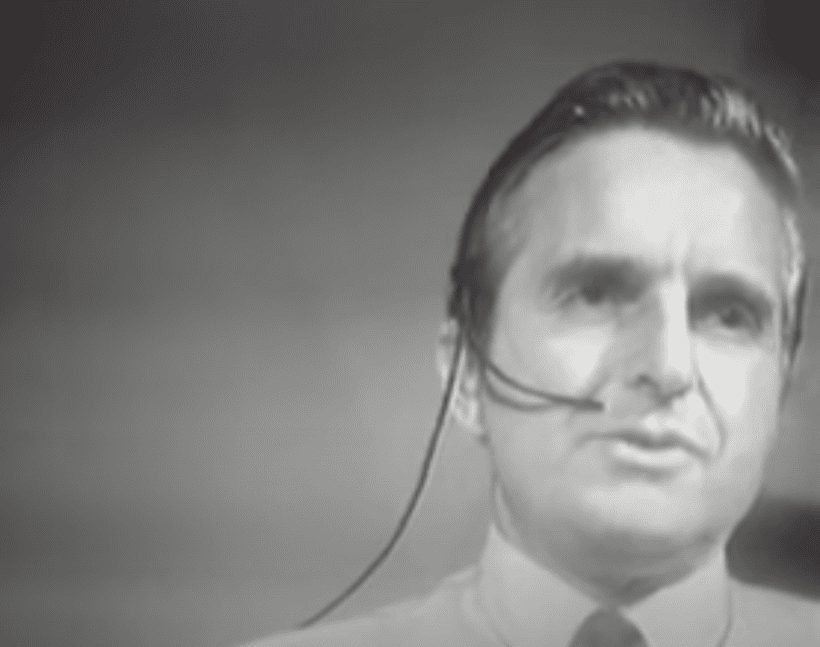 Douglas Engelbart wearing a headset during the 1968 demonstration.