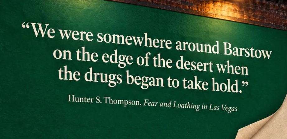 Hunter S. Thompson, Fear and Loathing in Las Vegas. Opening-line poster from the conceptual Barnes & Noble campaign.