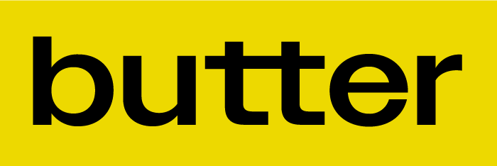 The butter wordmark: the word butter in black lower-case letters on a yellow field.