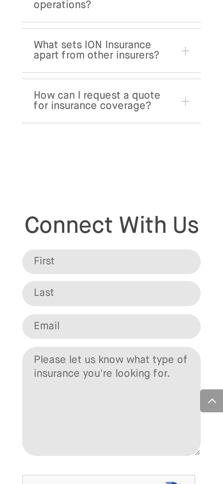 Ion Insurance's home page on a phone.
