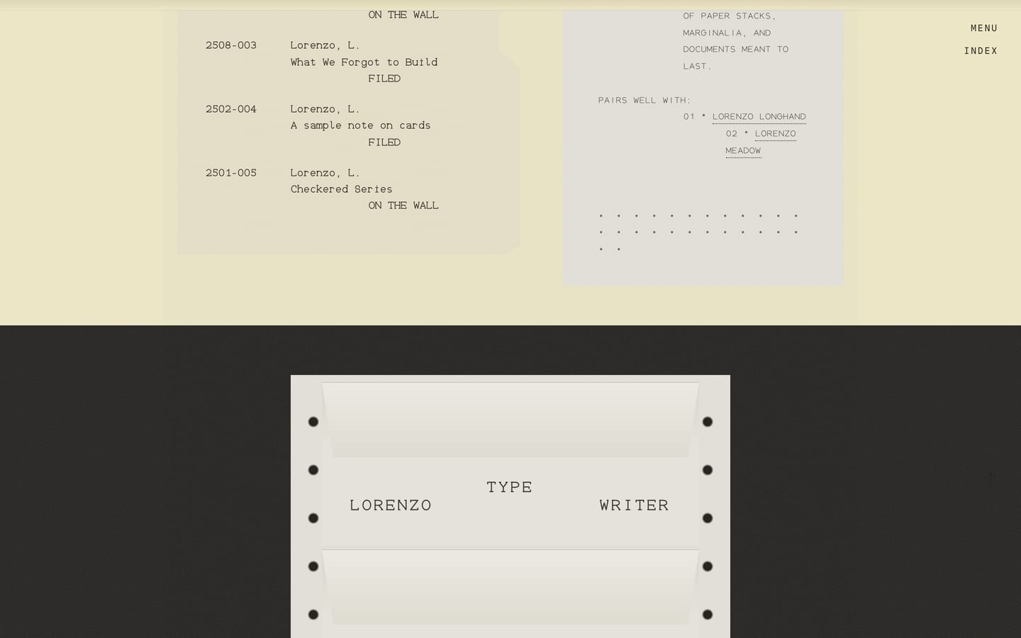 The Lorenzo Typewriter page: the tester and the specimen.