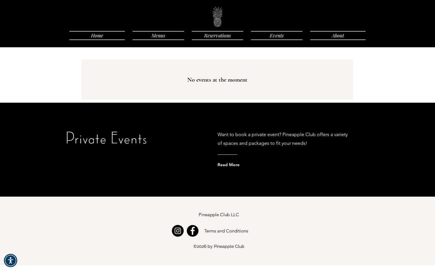 pineappleclub.com: the Hosted Events page.