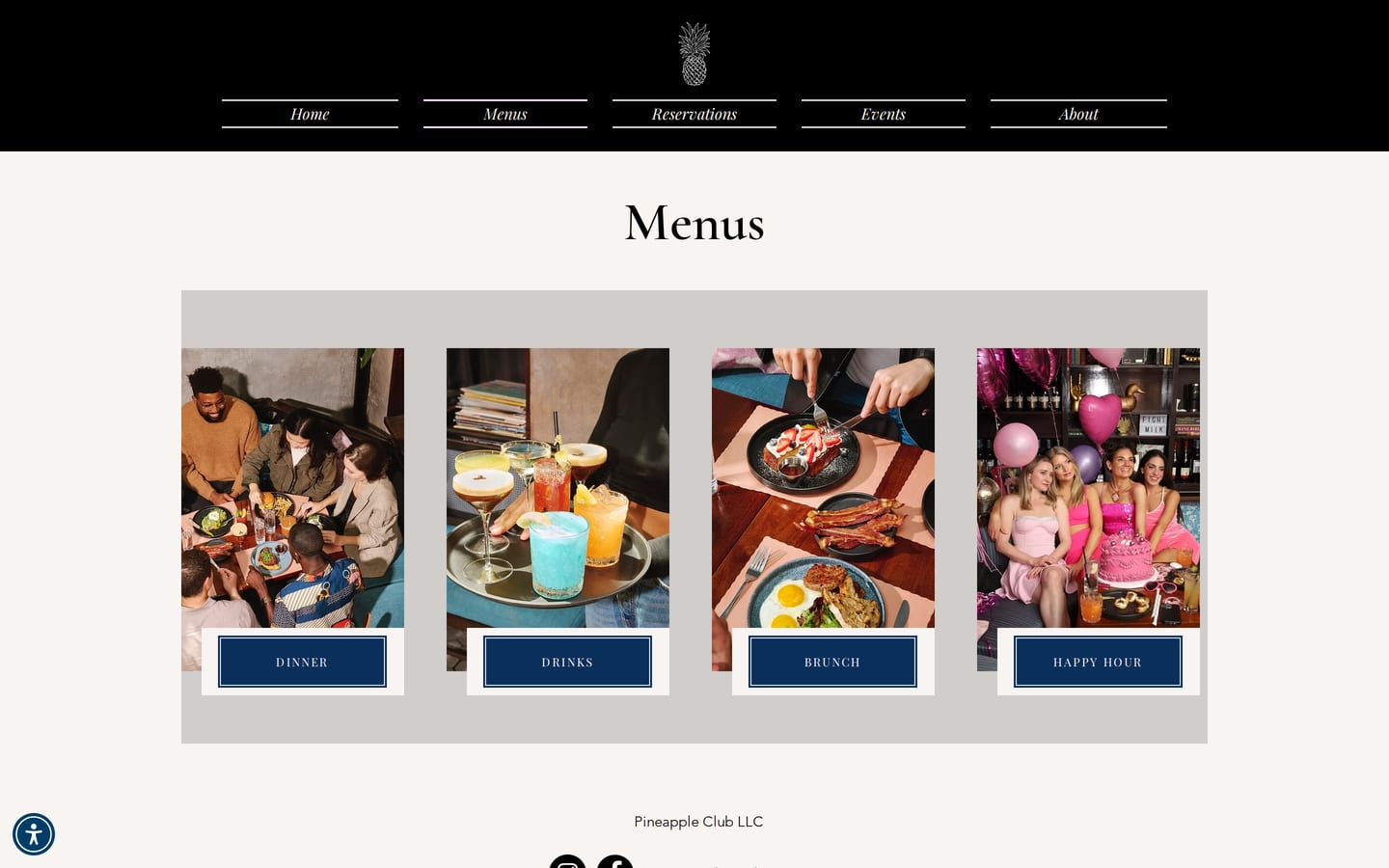 pineappleclub.com: the Menus page.