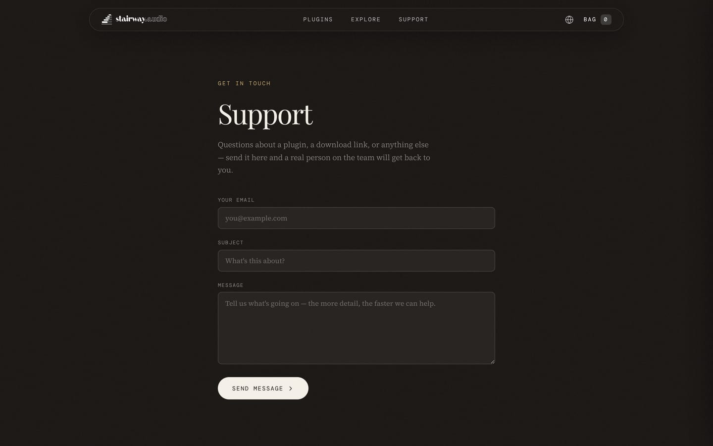 stairway.audio: the Support page.