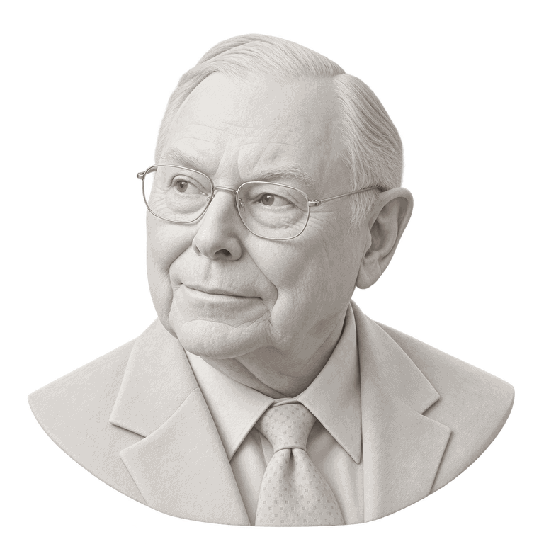 Charlie Munger, in white plaster.
