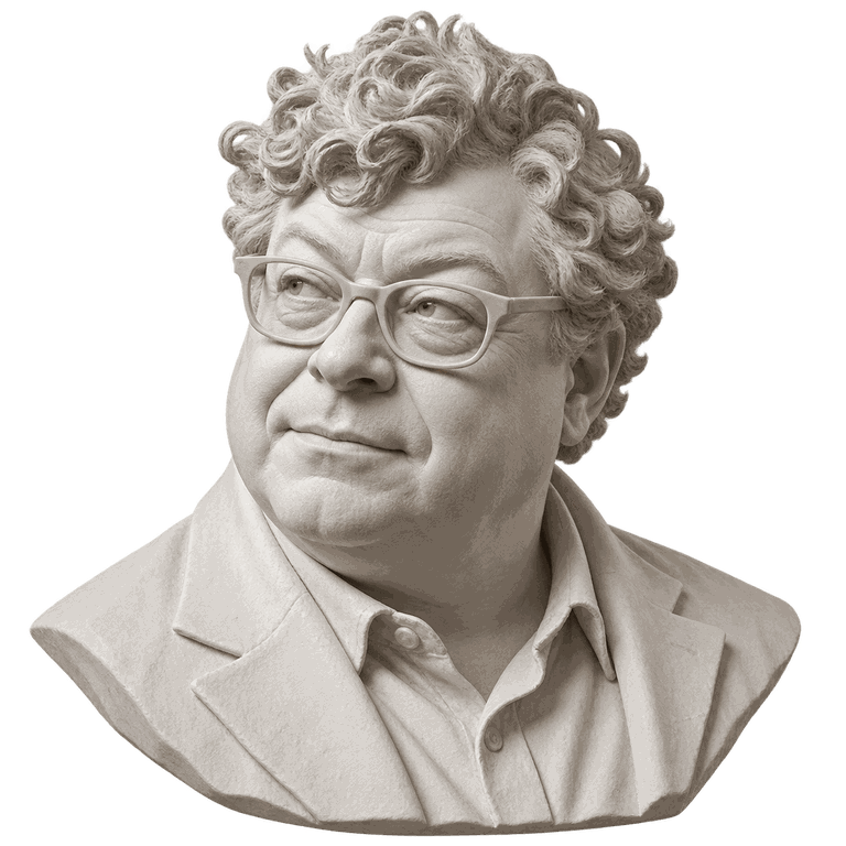 Rory Sutherland, in white plaster.