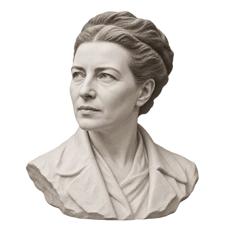 Simone de Beauvoir, in white plaster.